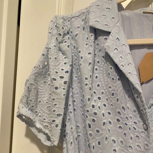 Main strip light blue dress lace eyelet Medium New with tags button down spring - Picture 13 of 15